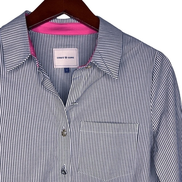 COURT & ROWE NWT Striped Nautical Button Front Shirt Size Small in Navy Stripe - Picture 7 of 13